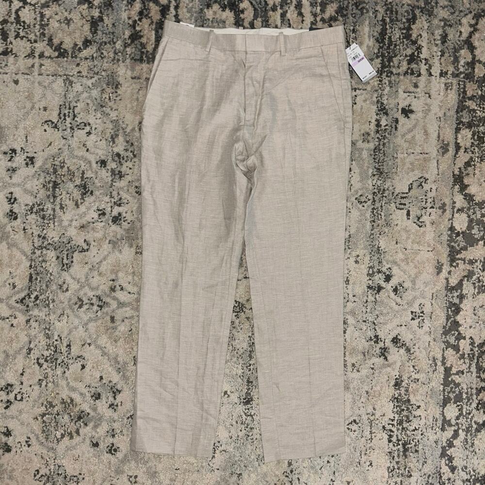 Perry Ellis Men’s Beige Tan Linen Cotton Blend Dress Pants 32x30 New With Tags